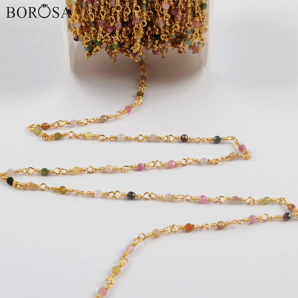 Цепочка Из Натурального турмалина BOROSA 3 метра 2 мм ограненная цепь из