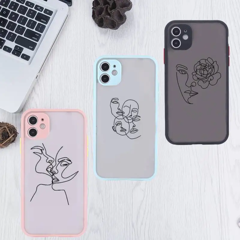 

Abstract Art Lines Phone Case For iPhone 12 11 Mini Pro XR XS Max 7 8 Plus X Matte transparent Pink Back Cover