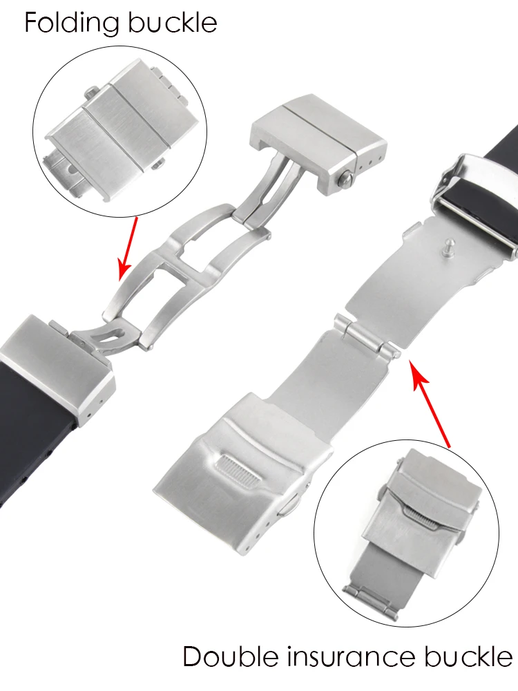 Ремешок силиконовый для мужских часов резиновый браслет со стальной пряжкой