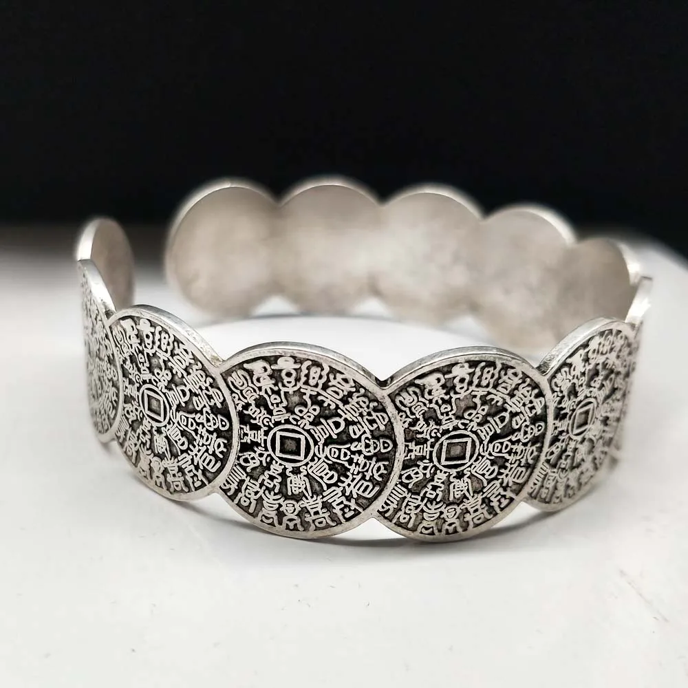 Трендовый резной широкий браслет винтажный Модный с изменяемым размером