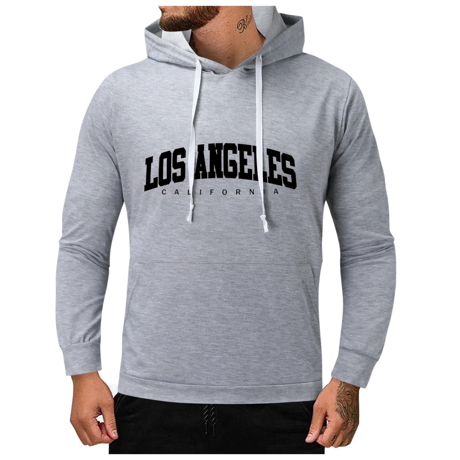 

Men's Casual Letter Print Long Sleeve Tops Drawstring Pocket Hoodies Blouse