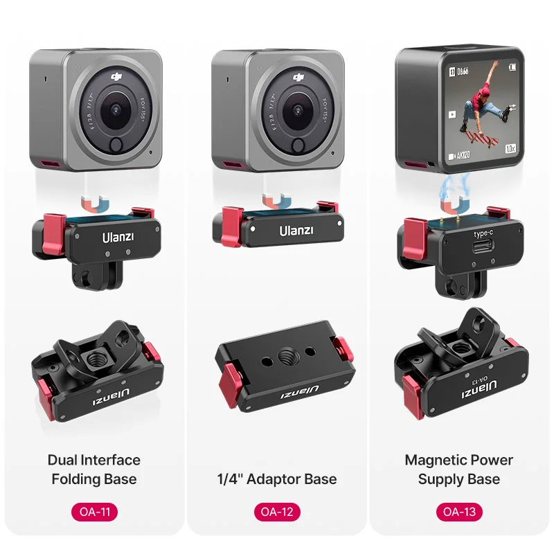 Ulanzi OA-11 Magnetic Power Supply Base Dual Interface Folding for DJI Osmo Action 2 Foldable Mount Adapter |
