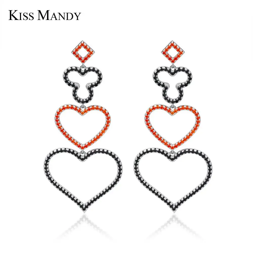 Женские серьги капельки с цветком и сердечком Kiss Mandy Poker модные корейские