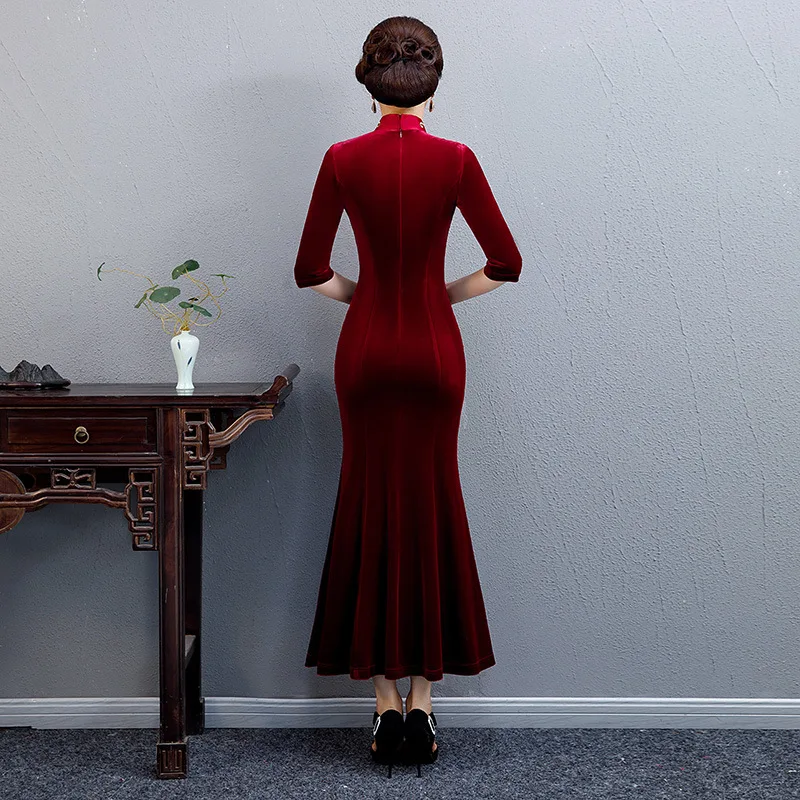 Новое Осеннее банкетное платье улучшенная юбка Чонсам рыбий хвост длинное