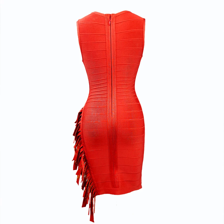 Женское Бандажное платье без рукавов с v образным вырезом и кисточками вечерние