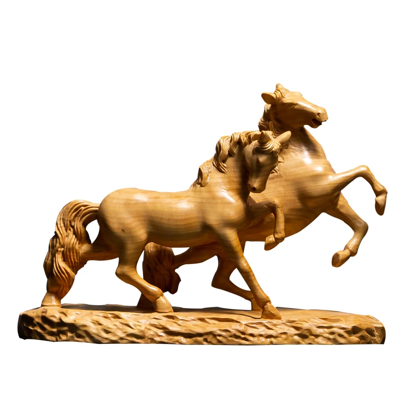 Двойная статуя лошади деревянная китайская богатства аксессуары для украшения