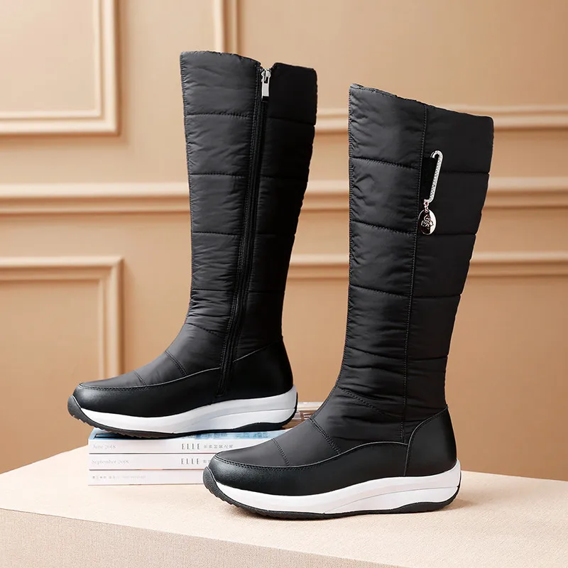 

Женские сапоги до бедра ZJVI, черные, белые сапоги на танкетке, с теплым пухом, на каблуке, модные зимние босоножки, 2022