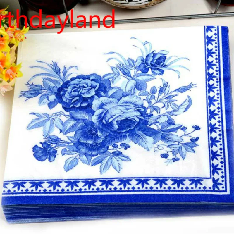 10 шт синий цветок здоровье напечатанная бумага деревянная салфетка ткань для