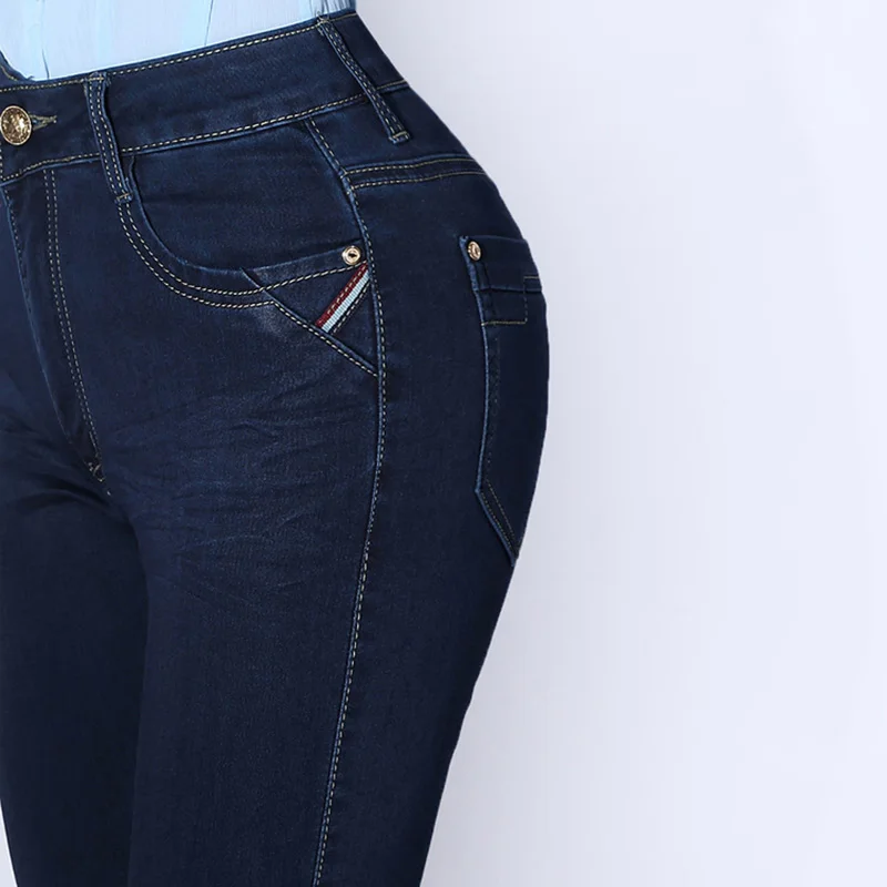 Джинсы клеш МОМ женские с завышенной талией узкие джинсы брюки из денима стрейч