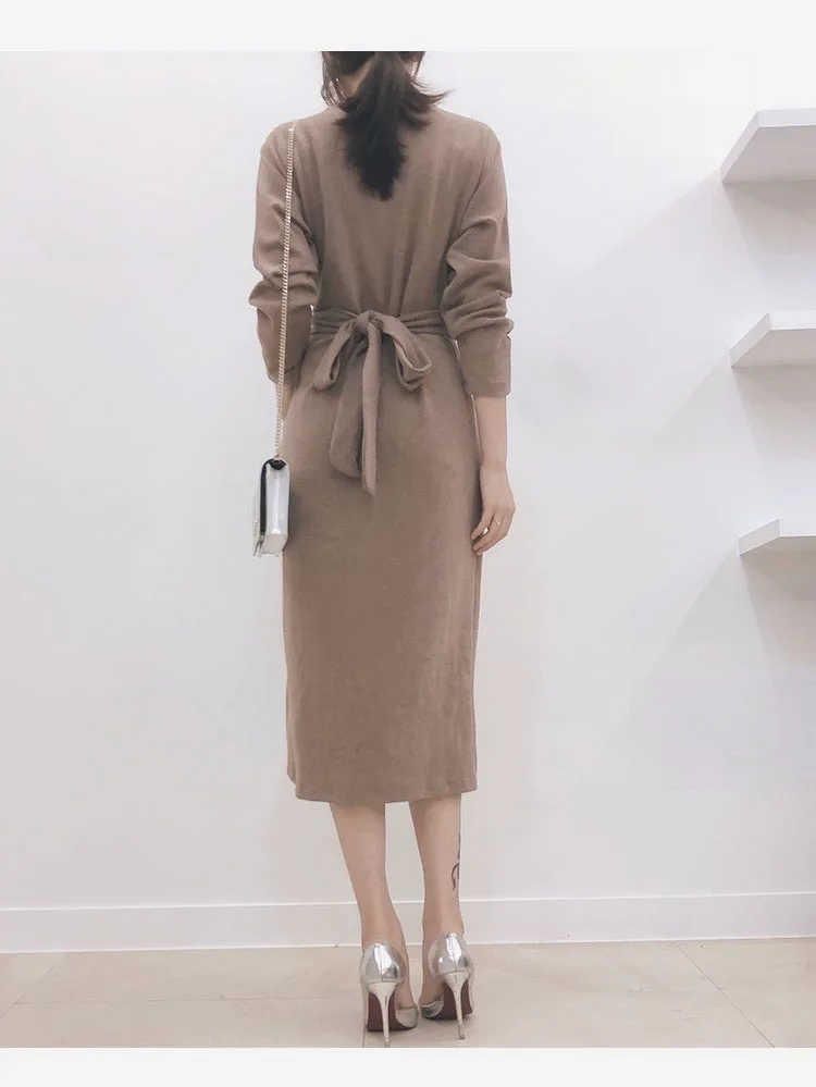 

New Knit Women Dress 2020 New Spring and Autumn Ladies Dress Long Sleeve Solid Color Fashion Women Clothing V646