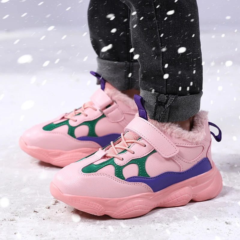 Спортивная обувь для девочек зимние кроссовки розовая теплая с мехом школьников