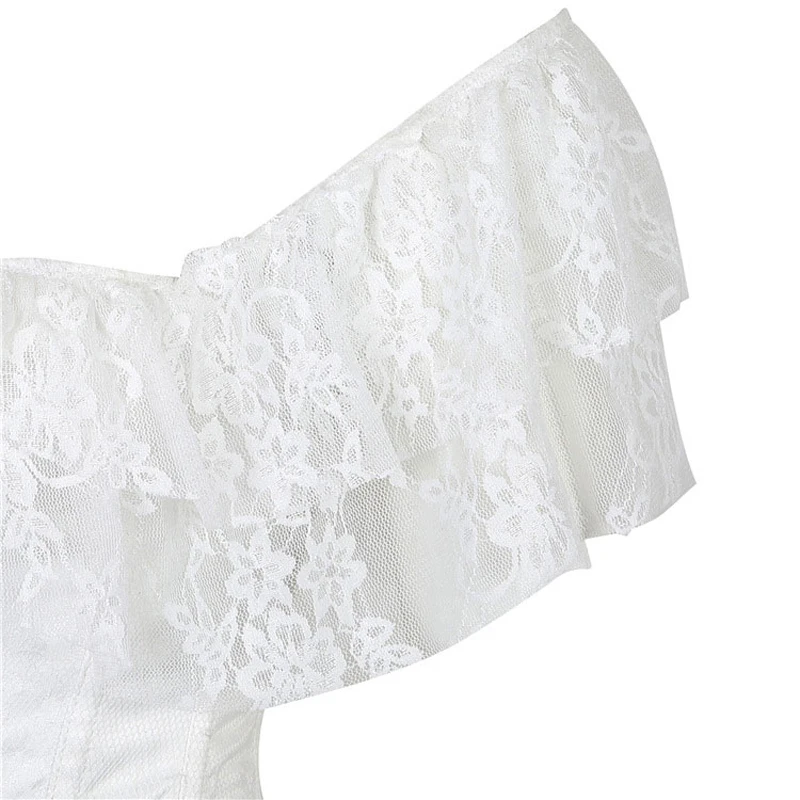 

Female Lace Floral Sexy Off Shoulder Short Sleeve Bustier Corset Top Court Women's Steel Boned Bodice Shapwear Gothic Victorian