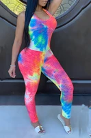 hirigin tie dyeing print sretch jumpsuits one piece suits 2021 sexy women sleeveless o neck backless sports running long pants