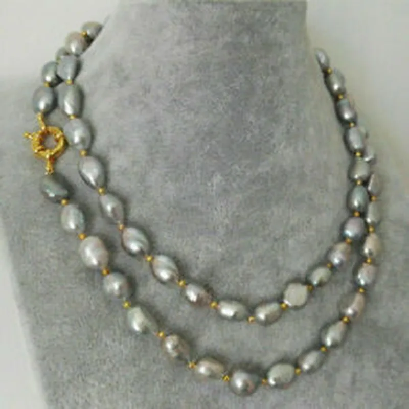 

Genuine 9-10mm Natural Grey Baroque Freshwater Pearl Necklace 35 " AAA +