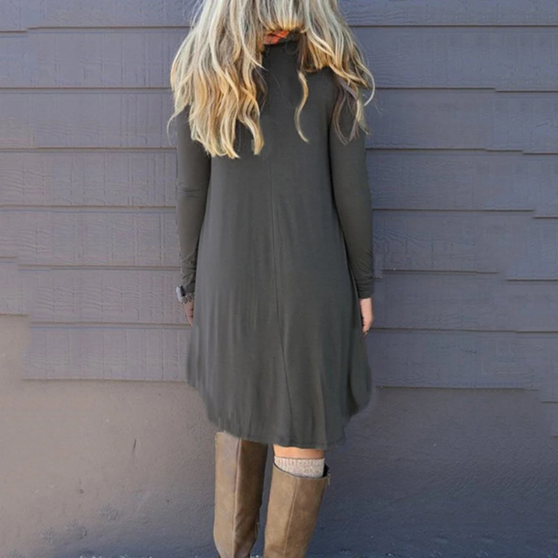 

Women Loose Long t-shirt Autumn Winter Fashion Long Sleeve O-neck Pleated Solid Color Shirt Female Clothing 2019 New Top