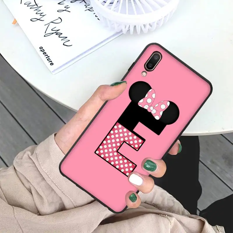 

Cartoon mouse bow 26 letters Bling Cute Phone Case for Vivo Y91C Y11 17 19 17 67 81 Oppo A9 2020 Realme c3