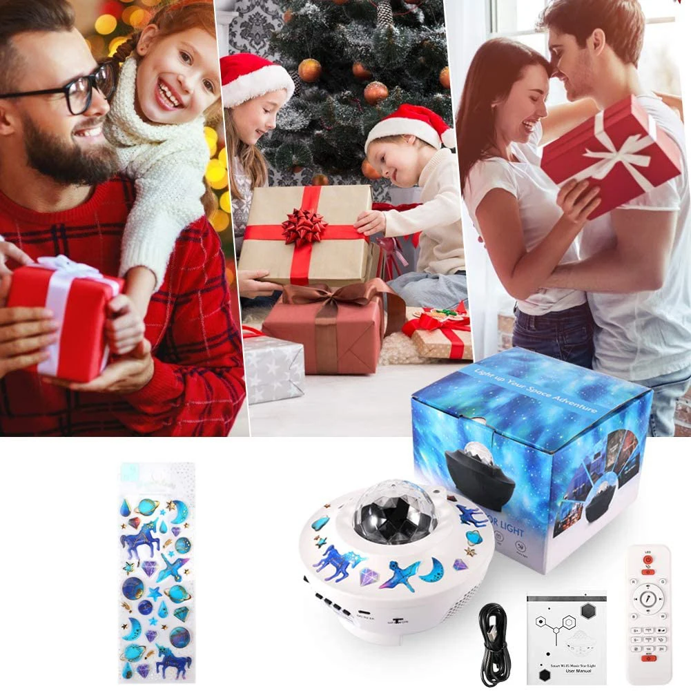 

LED Starry Sky Projector Light DIY Sticker Remote Control Bluetooth Music Player Galaxy Star Light Voice Water Wave Night Lamp