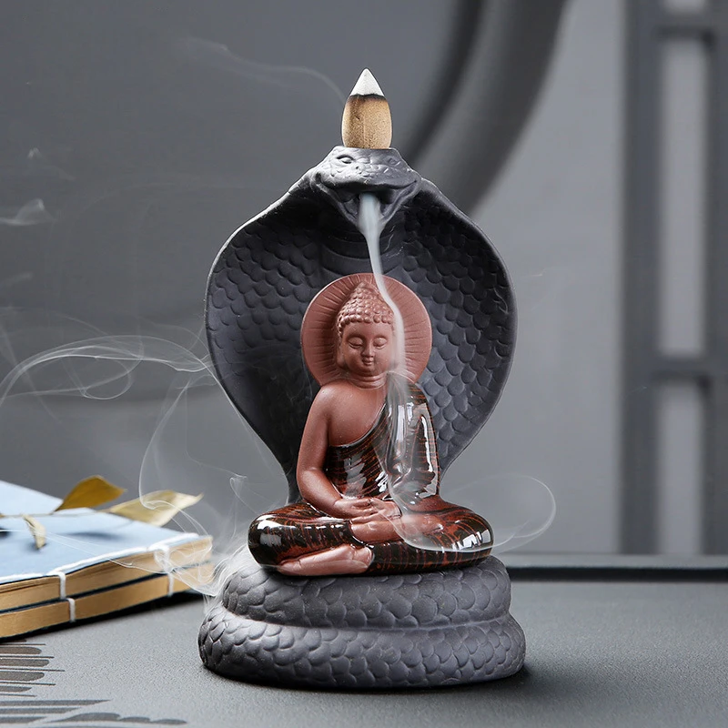 Фото Курильница с обратным потоком в виде змеи Будды конус керамический Лотос