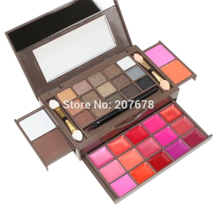 Бесплатная доставка 34 цвета теней для век 15 + помад 2 фоновых пудры косметички| |