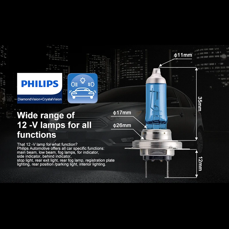 Галогенные лампы Philips H7 55 Вт 12 В Crystal Vision 4300 K яркий белый светильник для автомобиля