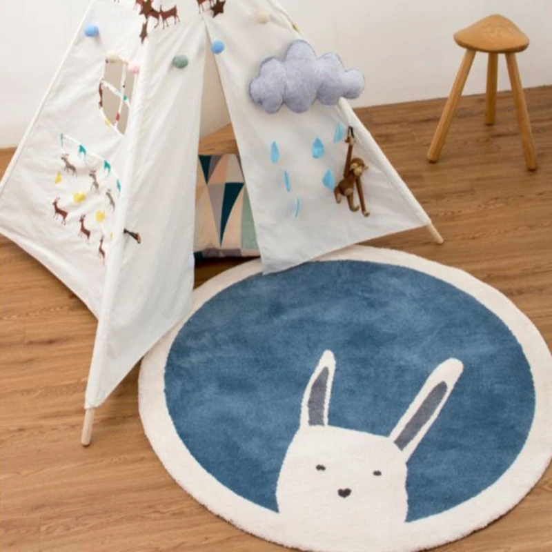 

Baby Play Mat Crawling Carpet Kids Room Floor Rug Round Cartoon Rabbit Print Pad 97BE