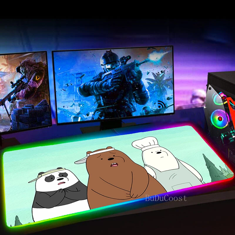 

RGB 25x35 Mousepad South Korea We Three Bare Bear Kawaii Gaming XXL Mouse Pad Gamer Large LED Keyboard Mat 90x40 Tappetino Mouse