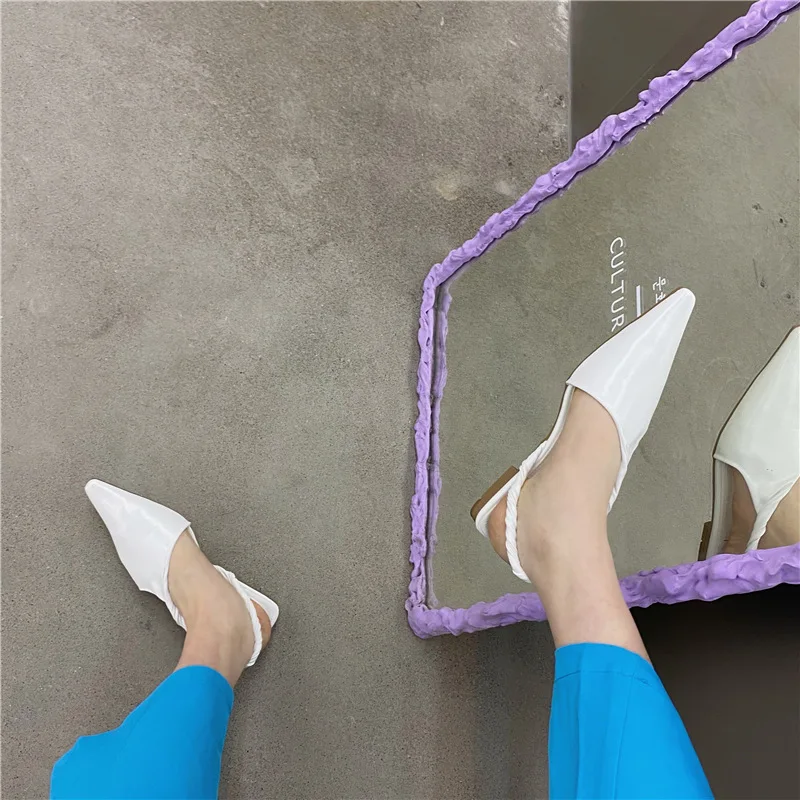 

2021 spring new Korean pointed flat slippers back empty single shoes soft sole sandals blue yellow white black