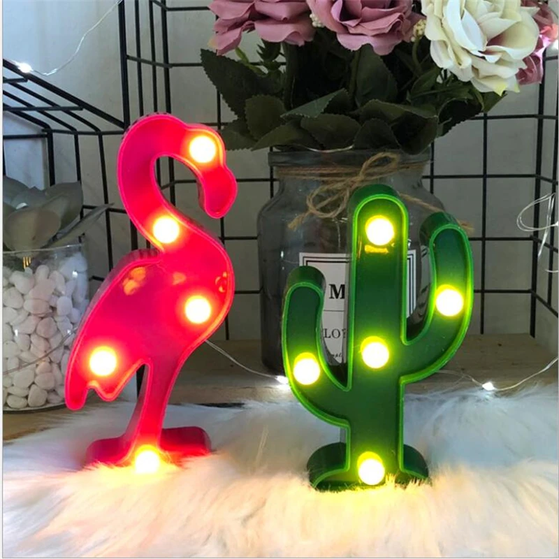 Ночник с мультяшным изображением единорога фламинго кактуса ананаса туча звезды