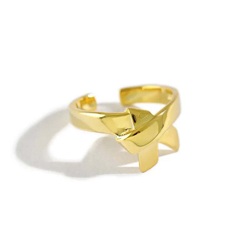 

925 Sterling Silver Bow Open Rings For Women 18k Gold INS Popular Lady Student Handmade Jewelry Flyleaf