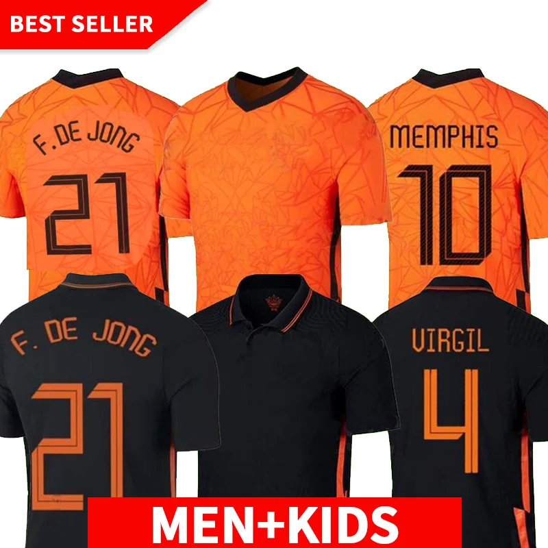 Голландская футбольная майка 2021 Детская рубашка де Йонга Голландии футбольный
