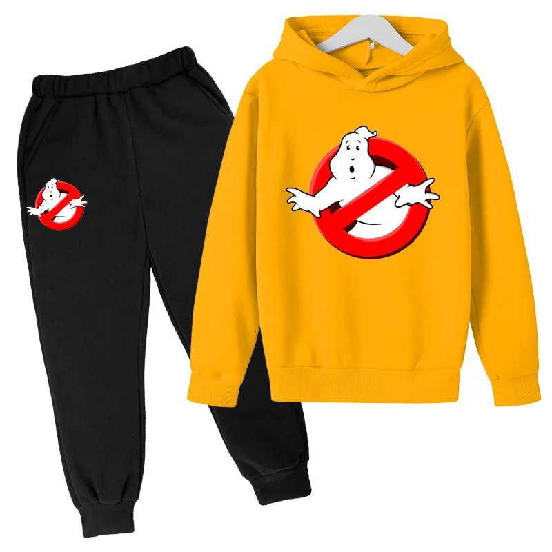 

New Spring&Autumn 4-14 Age Unisex Fashion Casual Cotton Ghostbusters Printed Kids Child Long Sleeve Hoodie+Jogger Pants Suits