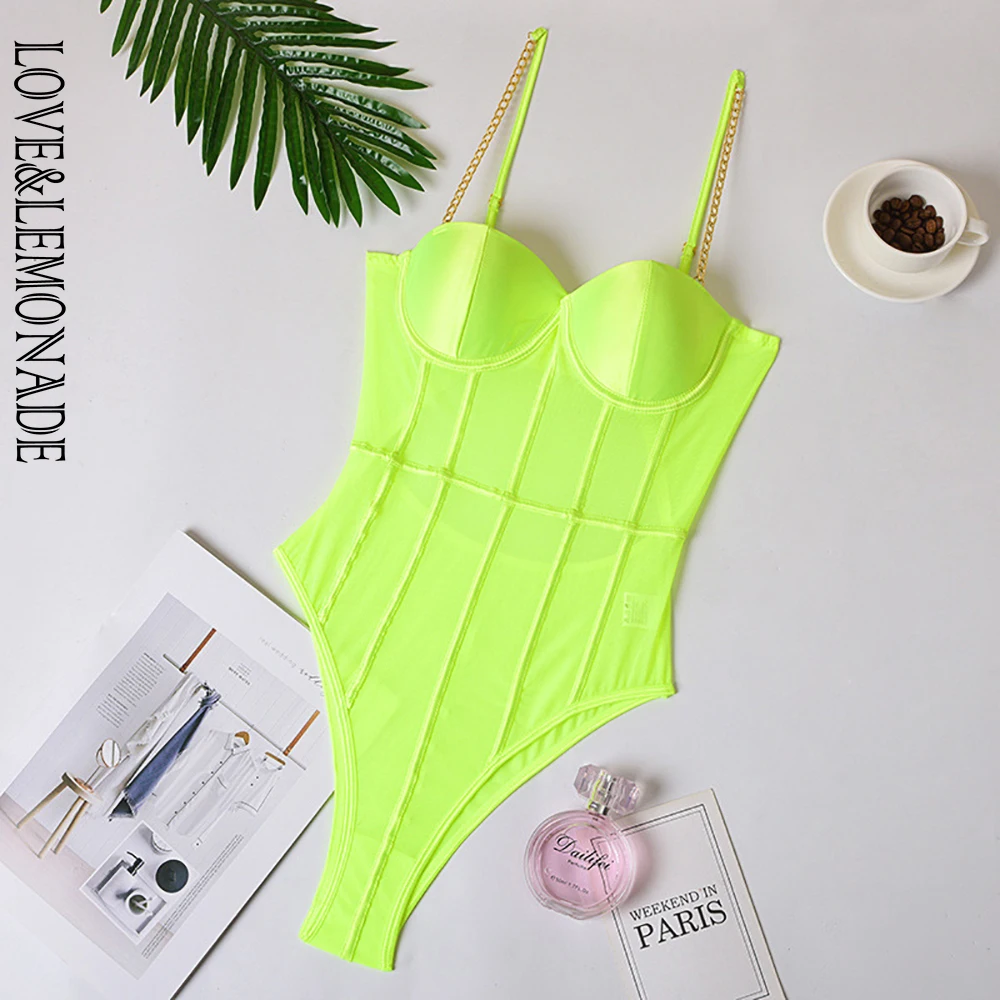 Женское Сетчатое боди LOVE &amp LEMONADE облегающее с металлической цепочкой модель LM90321