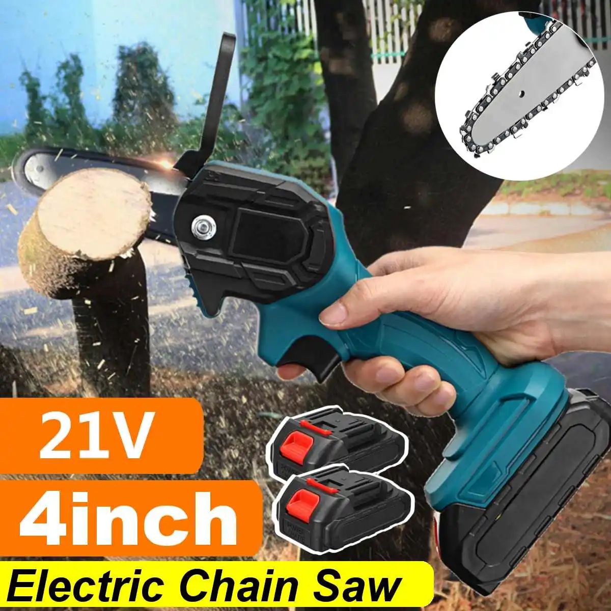 

4 inch 1500W 21V Mini Pruning Saw Electric Chainsaws Cordless One-Hand Woodworking Wood Cutter For Fruit Tree Garden Trimming