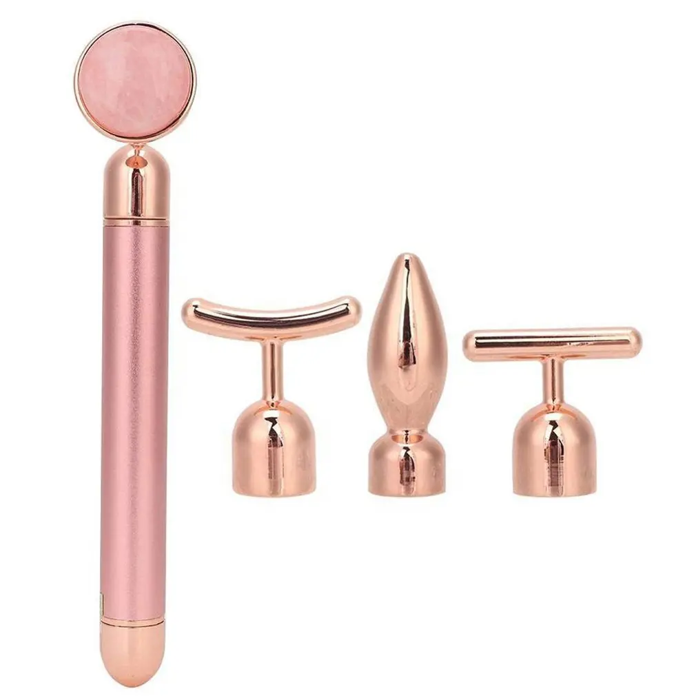 

4 In 1 Electric Vibrating Face Rollers Pink Quartz Eye Massager Jade Rollers Shaped Face Lifting Slimming Beauty Massager Bar