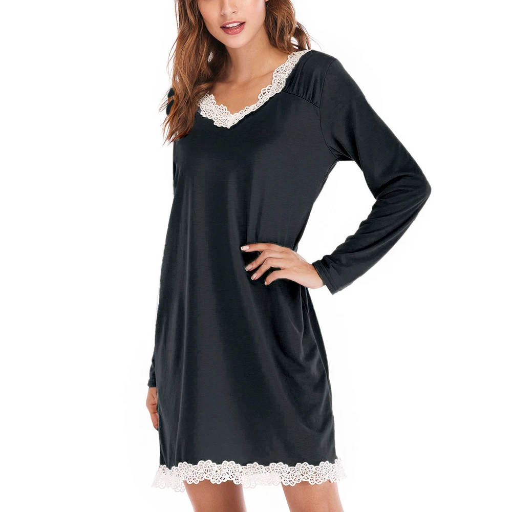 DIHOPE дамы с v вырезом и длинным рукавом модное кружевное платье в стиле пэчворк