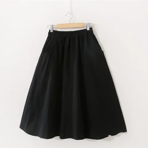 Юбка женская хлопковая средней длины однотонная простая юбка с эластичной