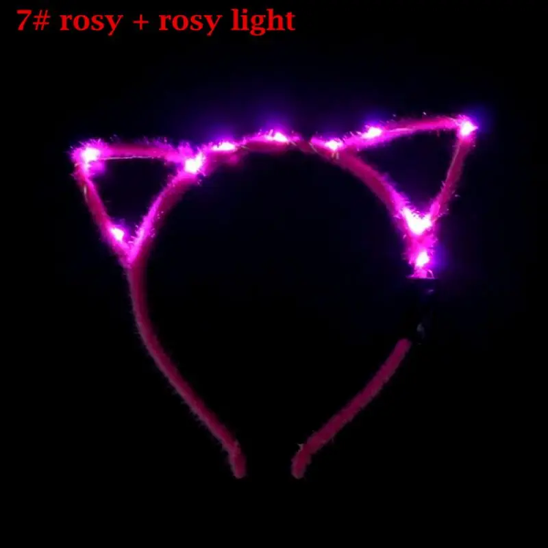 1Pc Women Girls LED Flashing Cute Pointed Cat Ears Hair Hoop Glowing String Lights Plush Cloth Wrapped Headband Party Supplies |