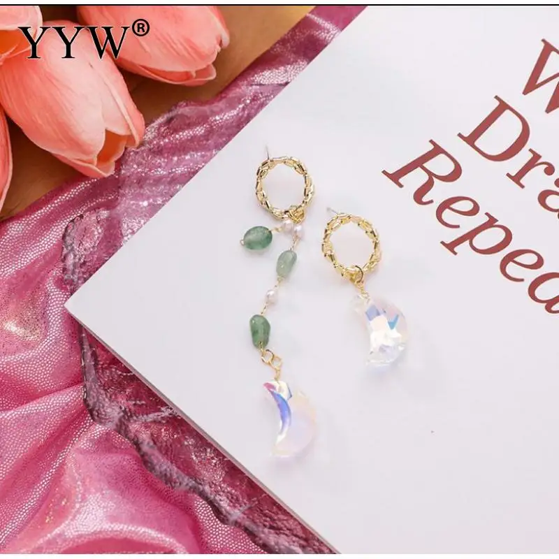 

Irregular Ring Colorful Crystal Moon Earrings Personality Asymmetric Green Beaded Crystal Earrings For Woman Daily Wear Or Match