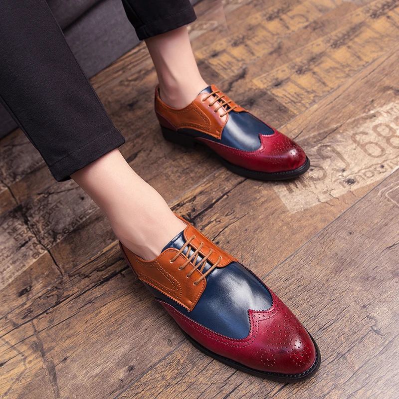 Мужские модельные туфли модные туфли-броги на плоской подошве деловые из кожи