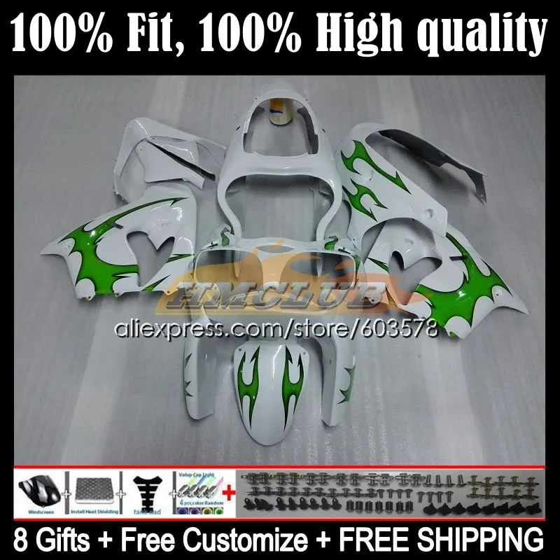 

Корпус OEM для KAWASAKI NINJA ZX9 ZX 9R 9 R 900CC ZX9R 02 03 119CL.36 ZX900 900 CC ZX-9R 2002 2003 инъекция обтекатель белый зеленый