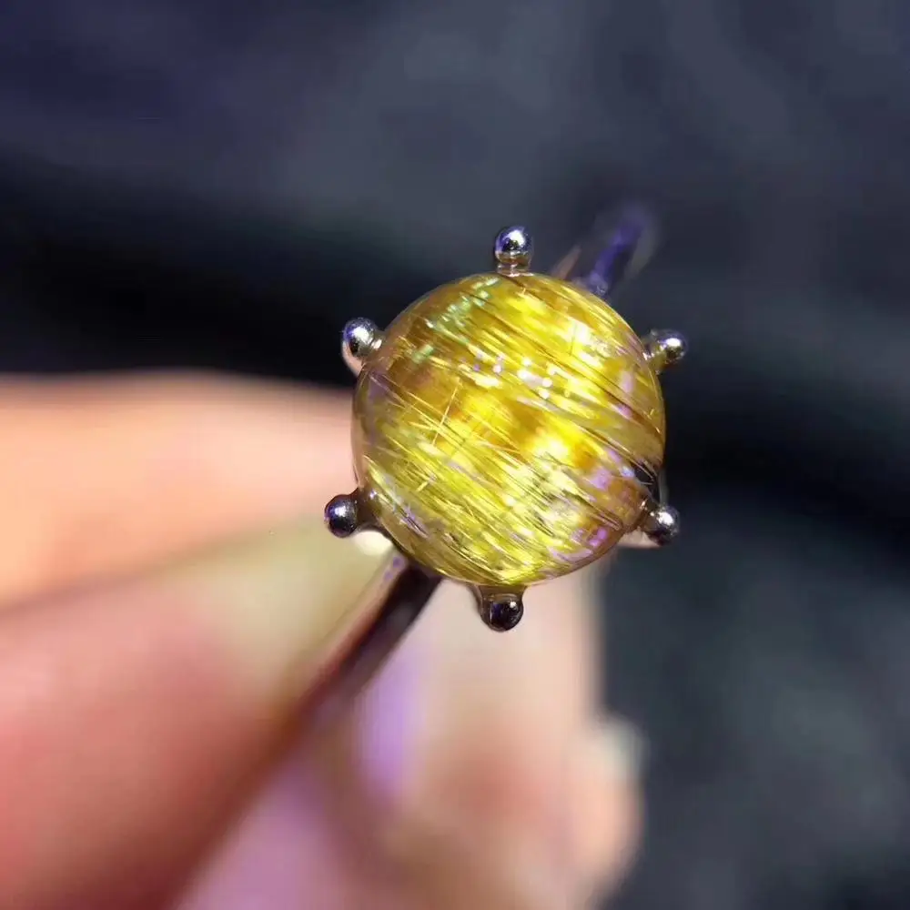 Кольцо из натурального золота с рутилированным кварцем регулируемое кольцо