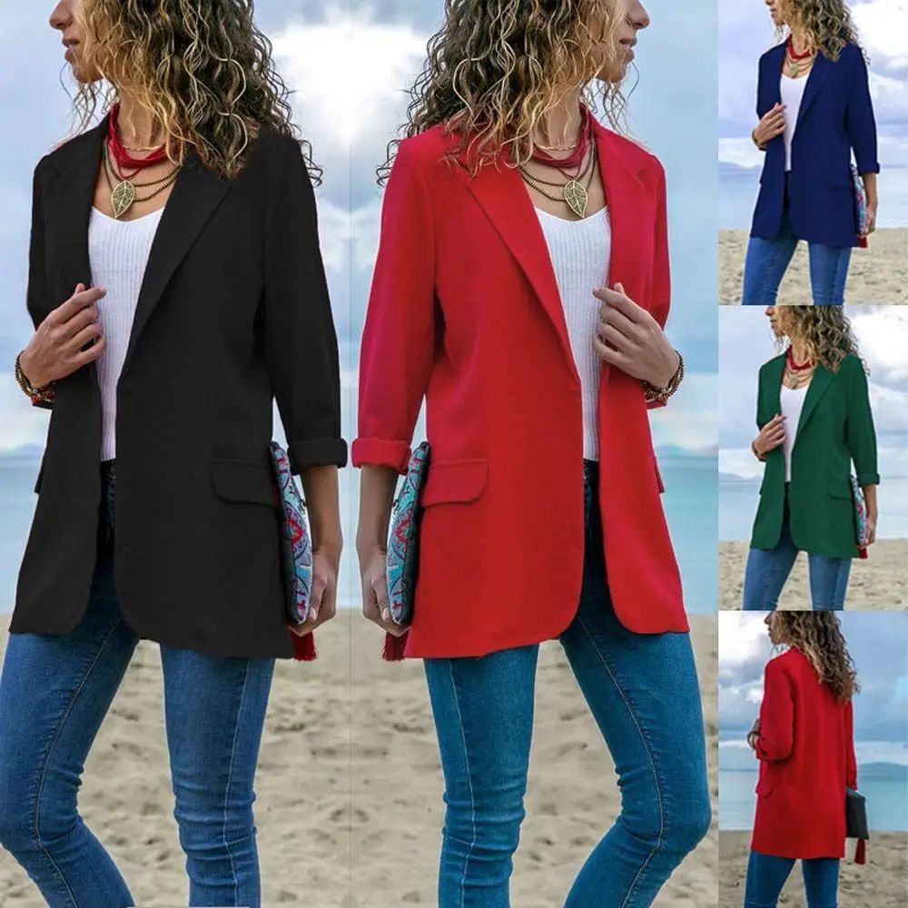 

Новый Модный женский осенний костюм с длинным рукавом, повседневное однотонное пальто с открытой передней частью