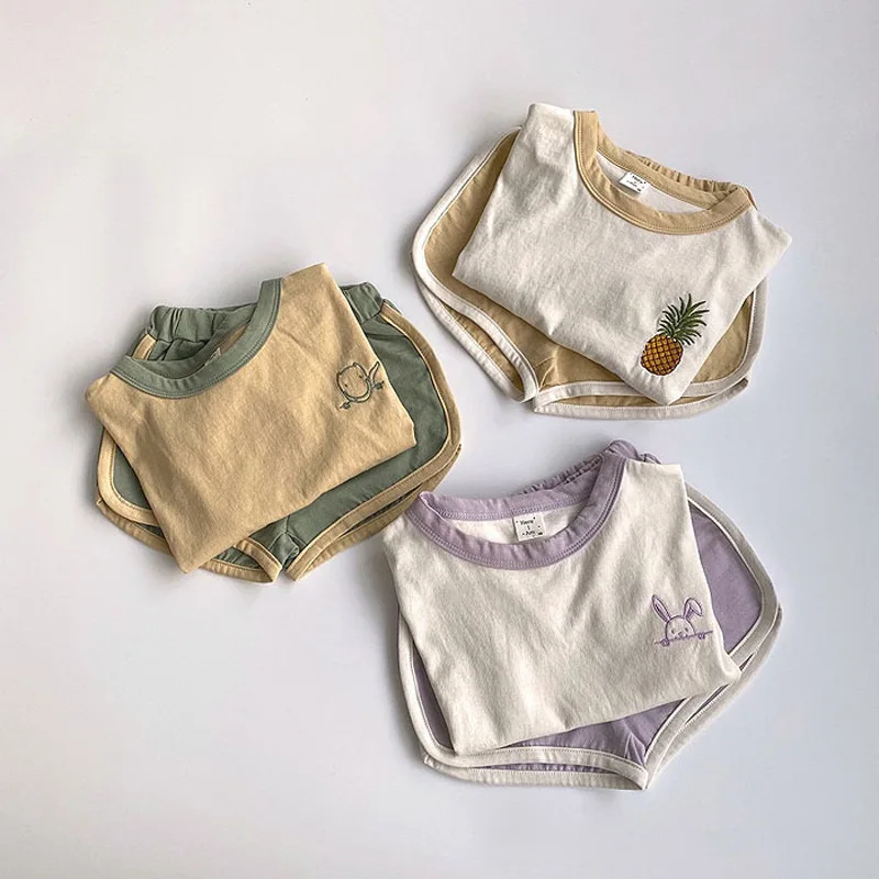 

2021 Summer New Baby Boy Clothes Set Cotton Short Sleeve T Shirt Tops + Shorts 2pcs Newborn Baby Girls Clothes Outfits Spring