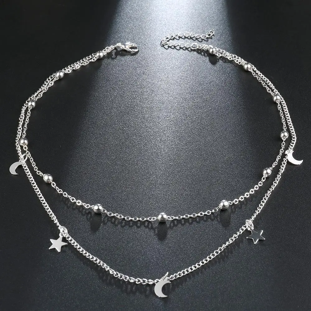 Meyfflin винтажное ожерелье в стиле панк, луна, звезда, новинка, модное золотое, Серебряное, Двухслойное ожерелье для женщин, ювелирные изделия в стиле бохо