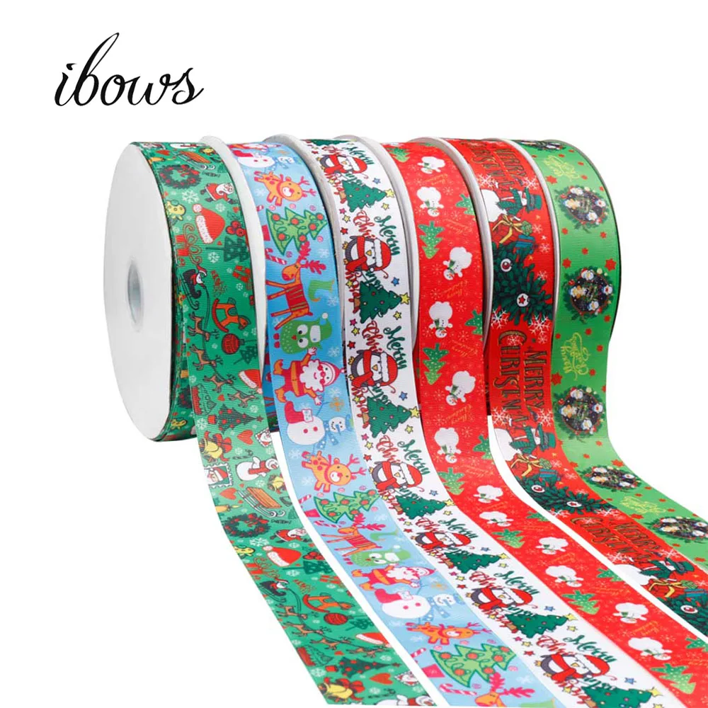 IBOWS 2 ярда (38 мм) Рождественская тематическая лента, Термотрансферная ребристая лента для упаковки подарков, «сделай сам», искусственные материалы для волос
