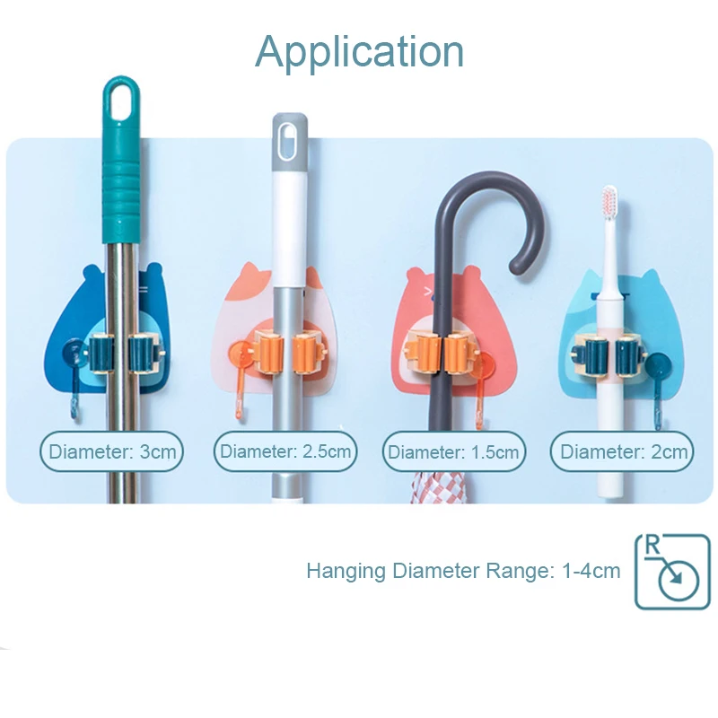 

Cute Cartoon Wall Mounted Mop Organizer Holder Brush Broom Hanger Multifunctional Storage Rack Bathroom Hanging Pipe Hooks Tools