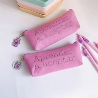 ins purple english letter pencil case kawaii stationery bag with rabbit pendant pencil bag office school supplies pencil pouch