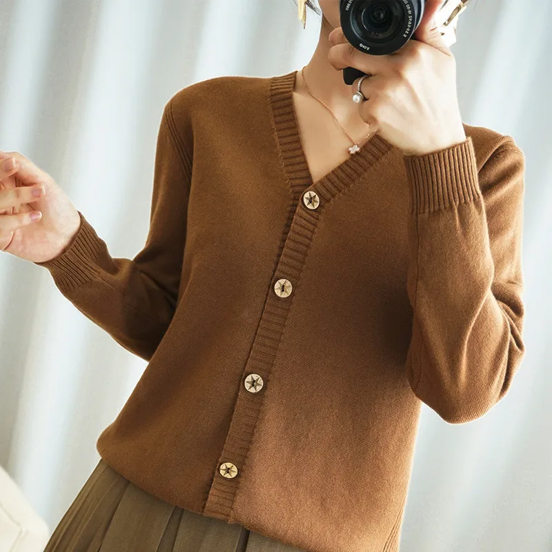 Осенний женский свитер 2019 новый шерстяной кардиган с V-образным вырезом Женское