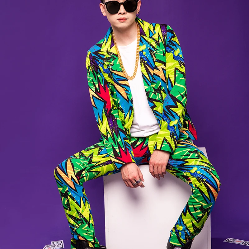 

S-6XL! A plus-size singer's costume 2020! Original cool graffiti suit print hipster jacket nightclub hairdresser outfit