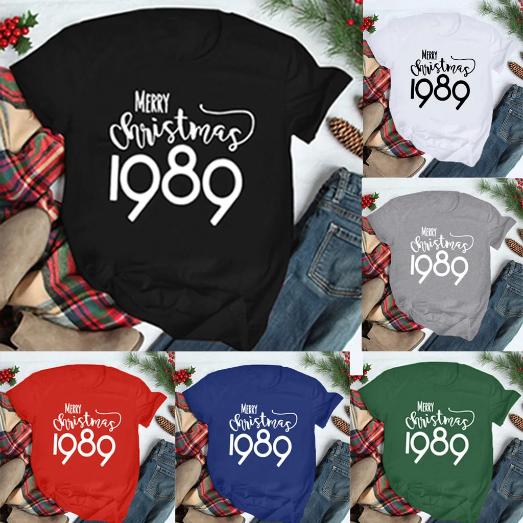 Женская рождественская футболка модная с круглым вырезом и коротким рукавом